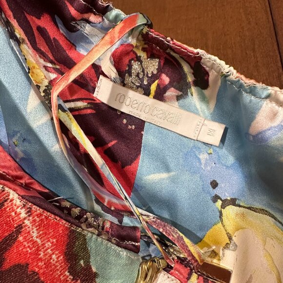 Roberto Cavalli S/S 2003 Bustier Corset Floral Abstract Print Denim Silk Top (M) - Picture 3 of 4